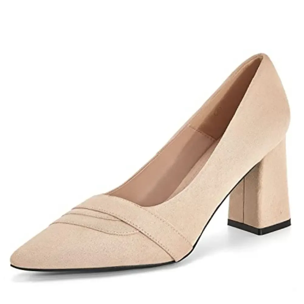 Faux Suede Chunky‎ Heel Pumps Pointed Toe Block Heel Women's Gifts Size 9.5 New